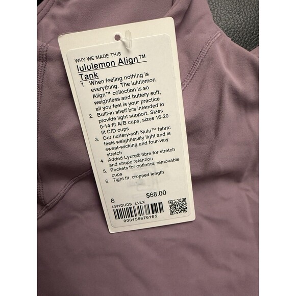Lululemon Women’s Align Tank Top LVLX Lavender Luxe Purple Size 6 New w/tag - Picture 3 of 5
